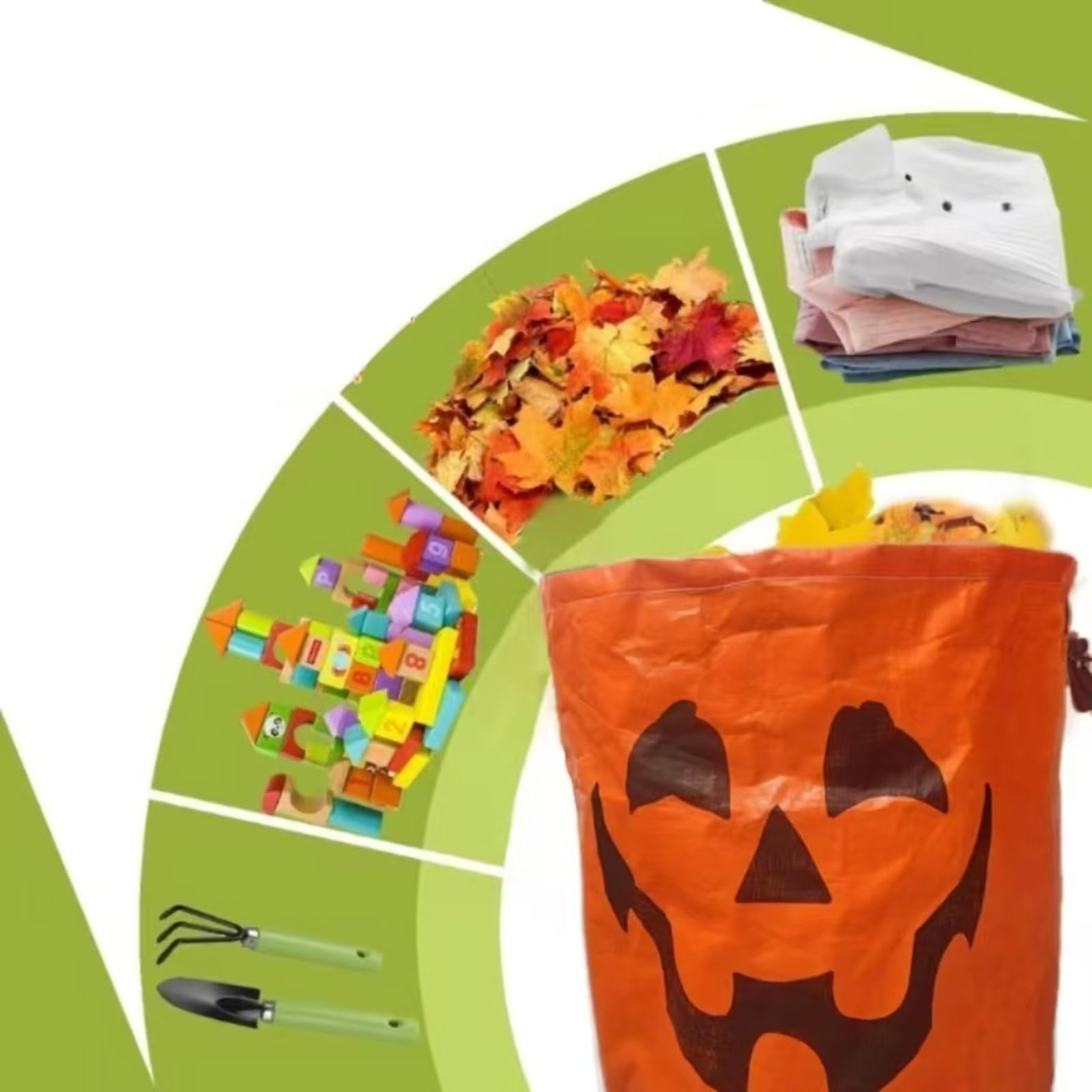 Bolsa grande impermeable de calabaza de Halloween de 60 L para recogida y almacenamiento de residuos de jardín, 45 x 38 cm, bolsa de basura de jardín de gran capacidad