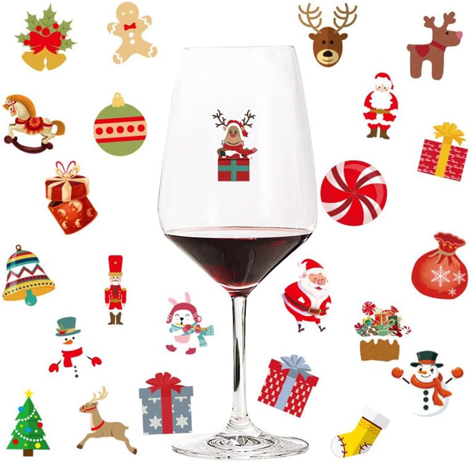 Christmas Window Sticker Wine Glass Drink Markers Stickers, Moose, Bells, Christmas Tree Wine Glasses Static Stickers (1)