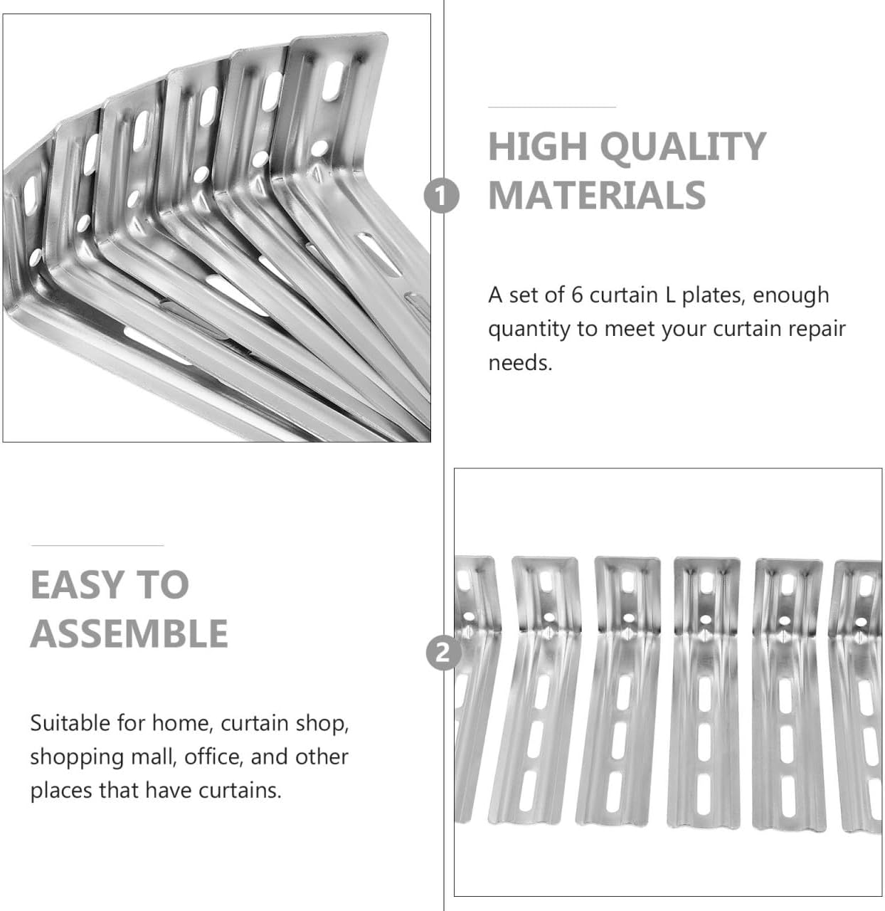 ABOOFAN Vertical Curtain Rod Bracket Accessories 6-Pack L-Shaped Slotted Wall Mount Plates 4.52X1.73X1.12 Inch Durable Curtain Hardware for Home Office Window Drapery DIY Installation