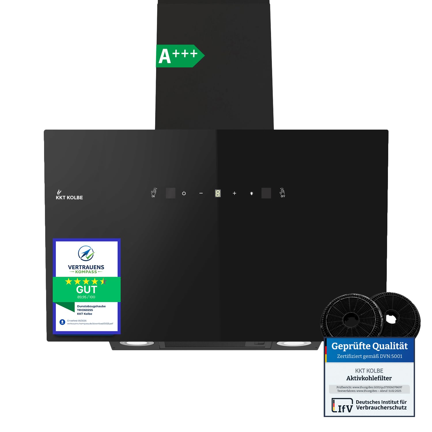 KKT KOLBE Campana extractora 80 cm | aire de circulación de aire de escape | 782 cbm/h | cubiertas sin cabeza | negro vidrio | control de gestos | control táctil sensor | iluminación LED | TRIO8025S
