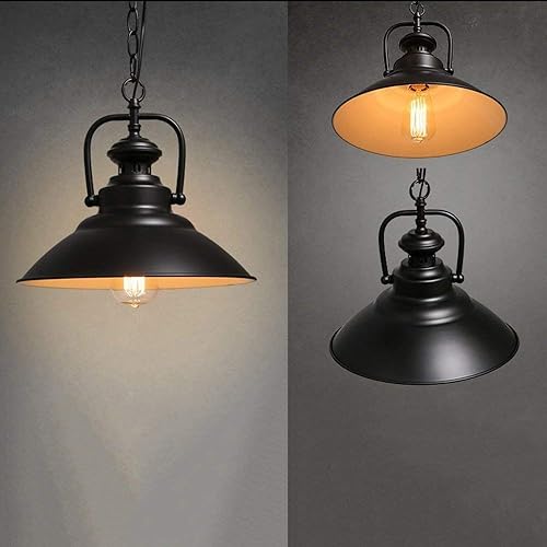Miniatura 6 de Lámpara de techo industrial vintage de metal negro  Lámpara colgante E27 Edison ajustable para el hogar, oficina, restaurante y espacios comerciales