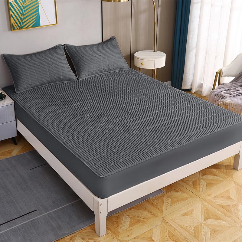 Drap Housse Bonnet,Draps-Housses à Ressort imprimés de Dessin animé pour Chambre d'enfant, épais, matelassés, imperméables, Gris foncé, 100x200cm + 25cm (2 pièces)
