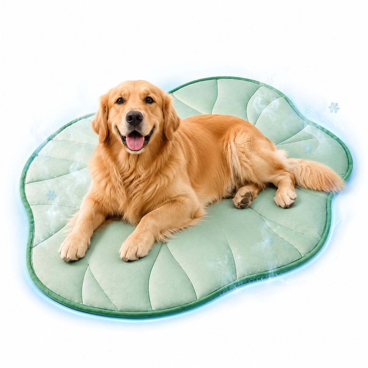 Dog Cooling Mat for Dogs & Cats, Leaf Shape Pet Cooling Pad with Ice Silk Surface, Soft Summer Cool Mat for Pet Bed, Crate, Sofa, Floor and Car Seat, Washable Foldable Dog Cat Mat (Green_99cm)