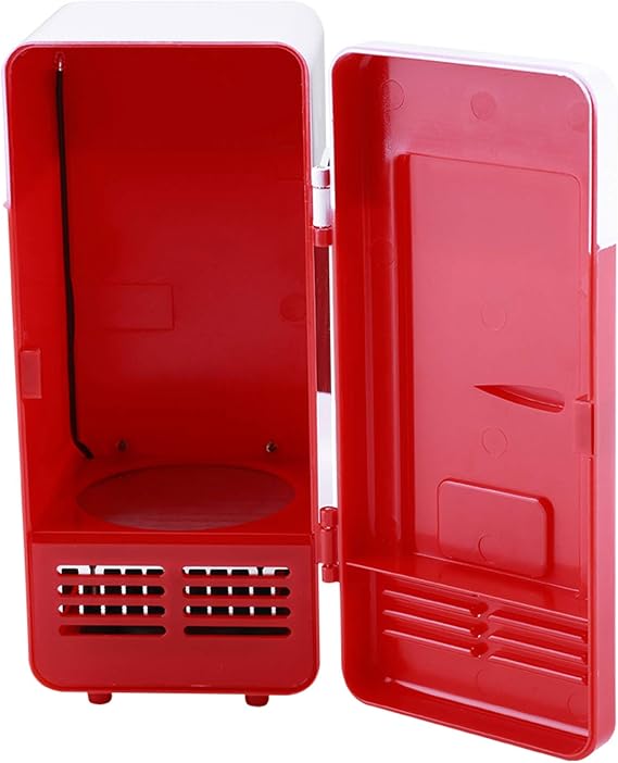 LED Mini USB Refrigerator, Micro Fridge Drinks Beverage Can Scooler Portable Refrigerator and Heater for Car Office or Home (Red)