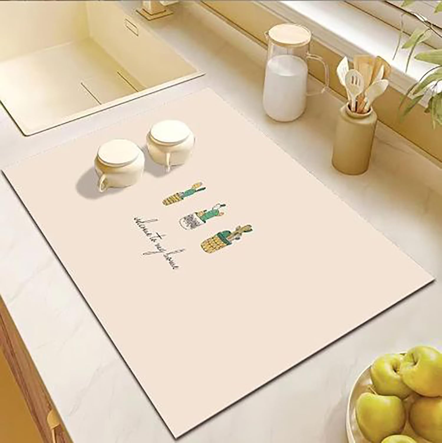 Cute Dish Drying Mat - Blue Flower Kitchen Mat -13