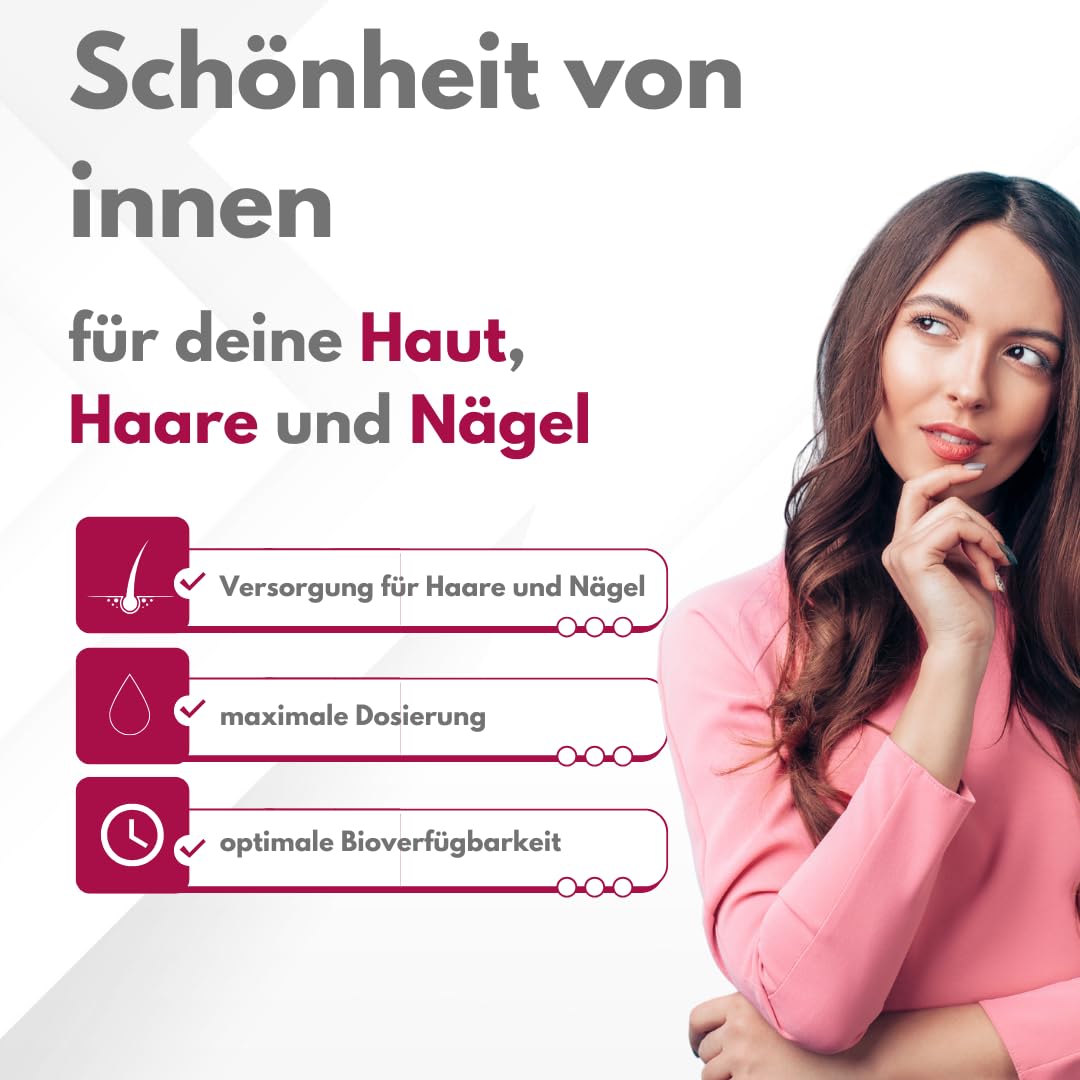 inner BEAUTY | Haut Haare Nägel Formel für die Frau | 120 Kapseln Haarvitamine, Biotin hochdosiert, Silicium aus Bambus Extrakt | 5000µg Biotin, Komplettversorgung Zink Selen | Haarvitamine
