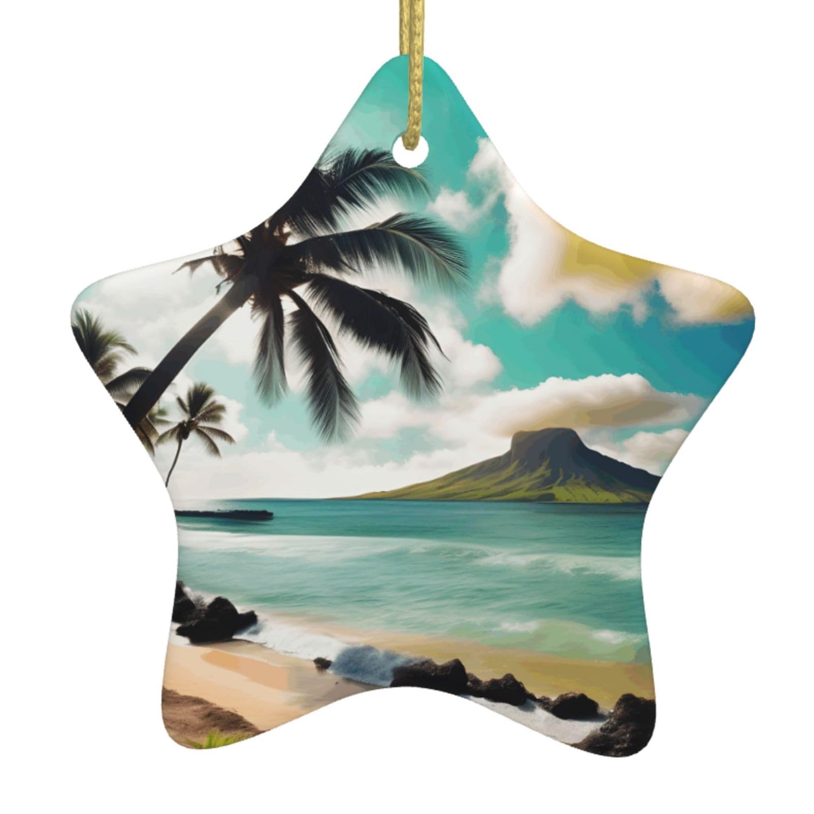 Nbtghga White Tropical Beach Palms Print Christmas Ornaments, Ceramic Hanging Ornament, Round Shape Decorations