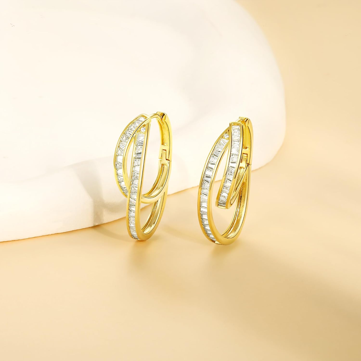 Gemsme Small Gold Hoop Dangle Earrings for Women, Dainty Cubic Zirconia Cartilage Huggie Hoop Earrings, Prom Weddingg Jewelry Gift