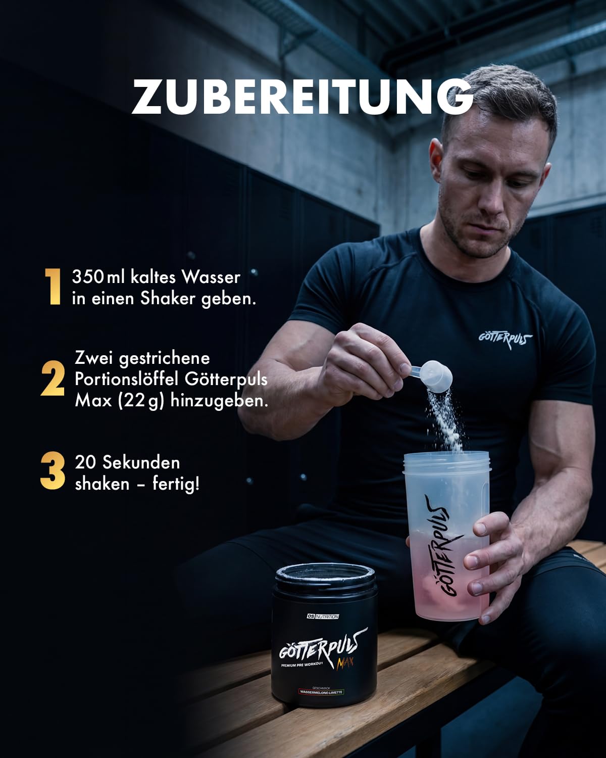 Götterpuls MAX Pre Workout 396g Pulver Wassermelone-Limette | Mit 8.000mg L-Citrullin-Malat & 5.000mg AAKG – 220mg Koffein pro Portion – Für Kraftsport – Vegan – 18 Portionen