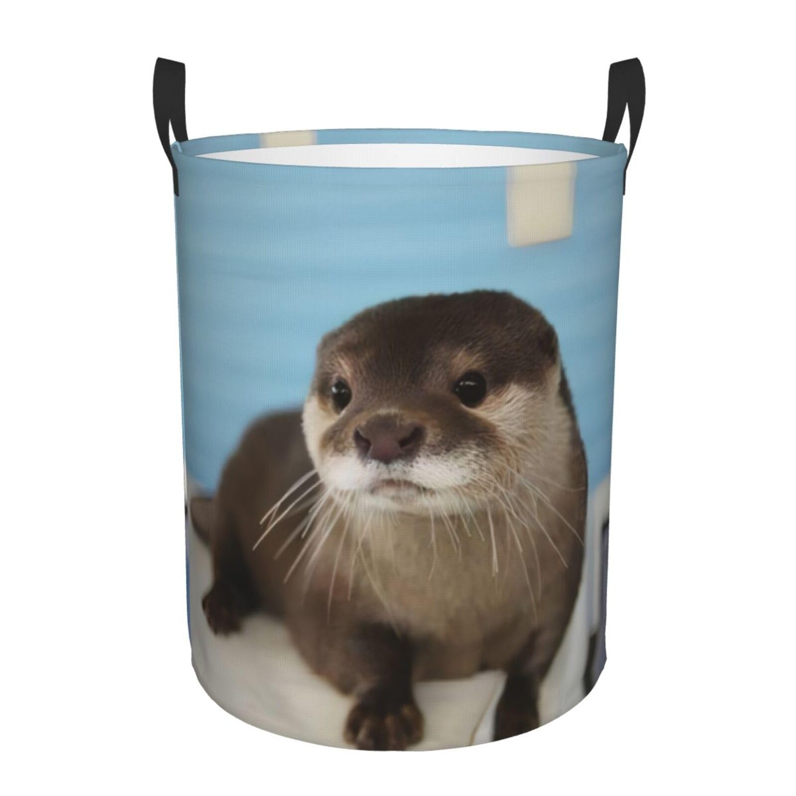 S Circular Hamper cute otter Print Storage Basket for Home