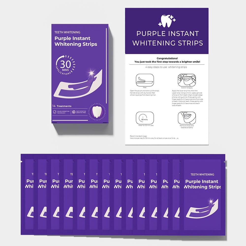 Purple Teeth Whitening Strips - Professional-Grade Whitening, Effectively Removes Stains and Bad Breath Caused by Smoking, Drinking, and Coffee,Achieve a Beautiful and Confident Smile(14 PCS, Mint) — view 2