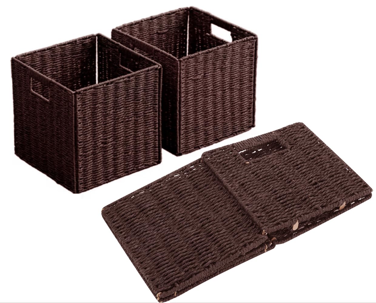 Photo 1 of 10.5x10.5in Storage Baskets Set of 3 Dark Brown Paper Rope Woven Baskets,Foldable Handwoven Storage Cubes,Wicker Cube Baskets Laundry Organizer Totes for Bathroom, Bedroom, Laundry, Pantry, Shelves