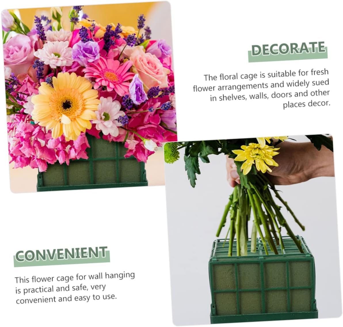 IWOWHERO 4pcs Floral Cages for Fresh Flower Arrangements Weddings Home Decor and Parties Easy to Use with Handle and Hanging for Wall Display