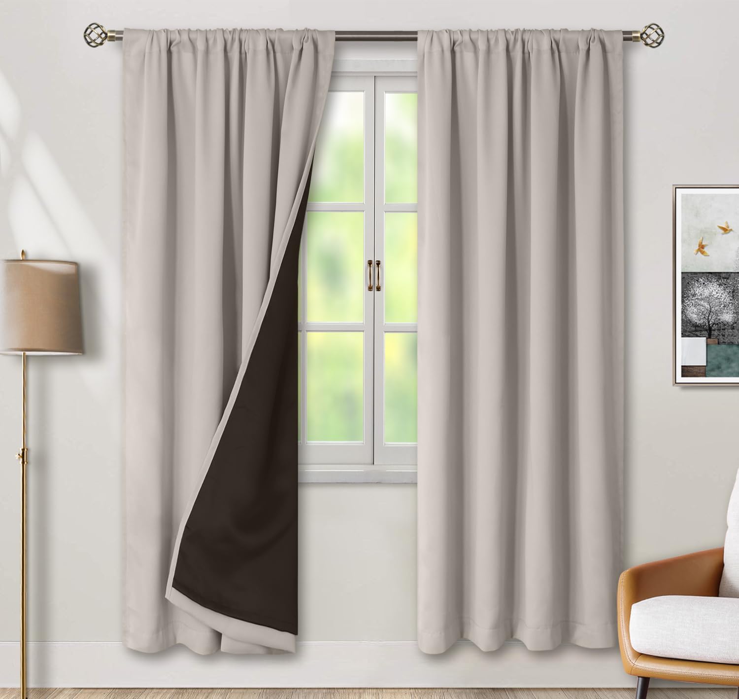 BGment Full Blackout Curtains for Living Room 84 Inch Length 2 Panels Set, Double Layer Room Darkening Thermal Insulated Noise Reducing Curtains with Rod Pocket, 52 Inch Wide, Cashmere 52"W x 84"L (Pack of 2) Cashmere