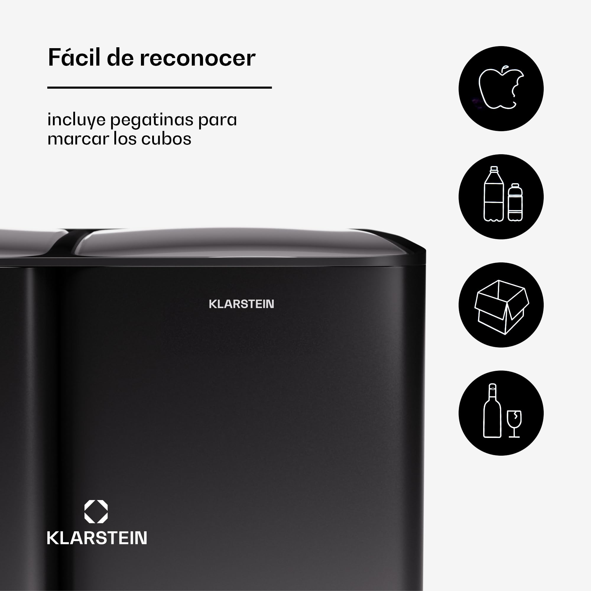 KLARSTEIN Tiyo 3 en 1 Cubo de Basura Cocina - 60L separación de residuos con Pedal y Tapa Soft-Close, Cuerpo de Acero Inoxidable, Cubos extraíbles, Pegatinas para Reciclaje