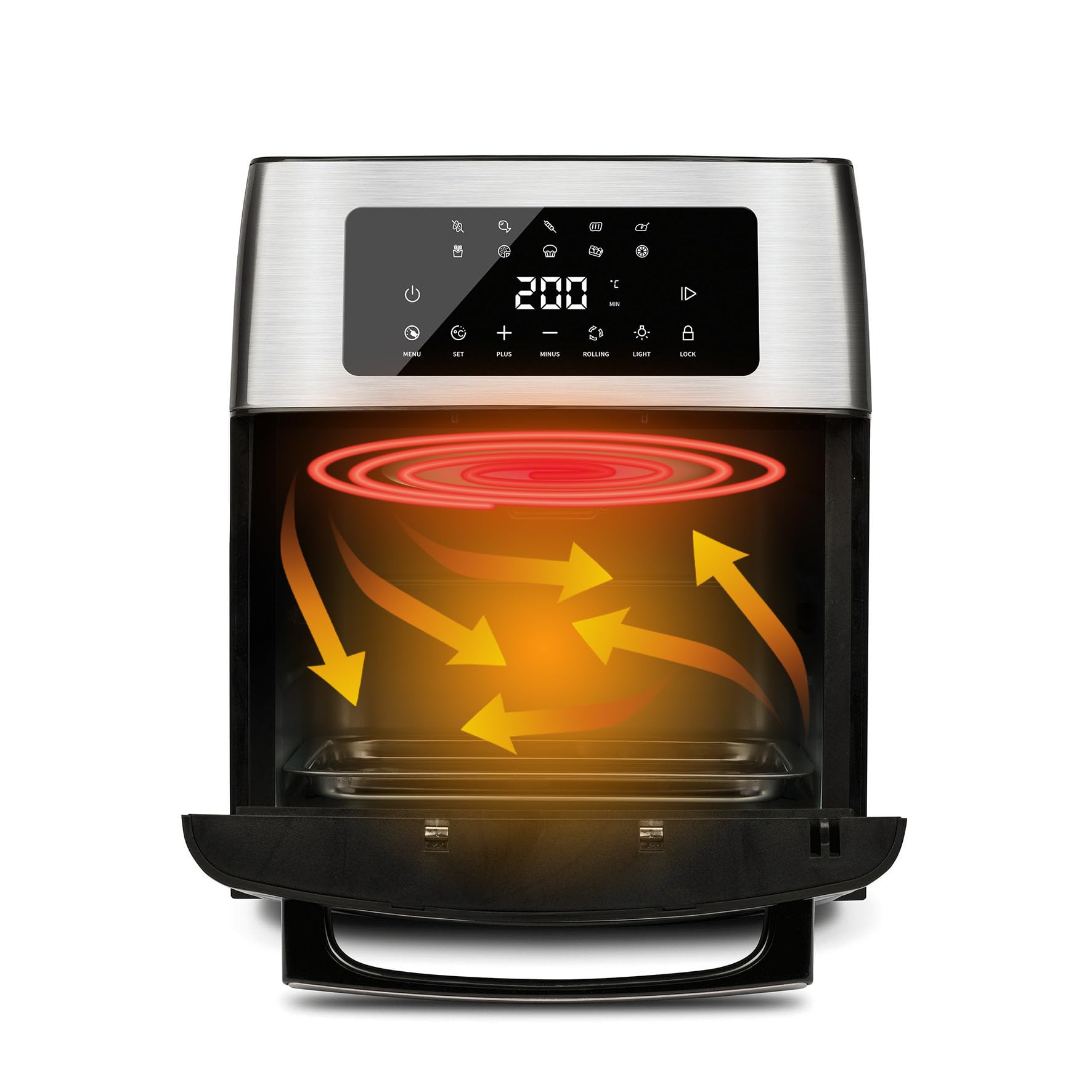 G3 Ferrari G10182, Friggisano EVO 15L, Friggitrice ad aria 15 Litri, 1700W, 10 programmi, 40-200°C, Capacità XXL, Display digitale, Accessori INOX BPA/PFOA Free e ricettario inclusi, Nero/Acciaio