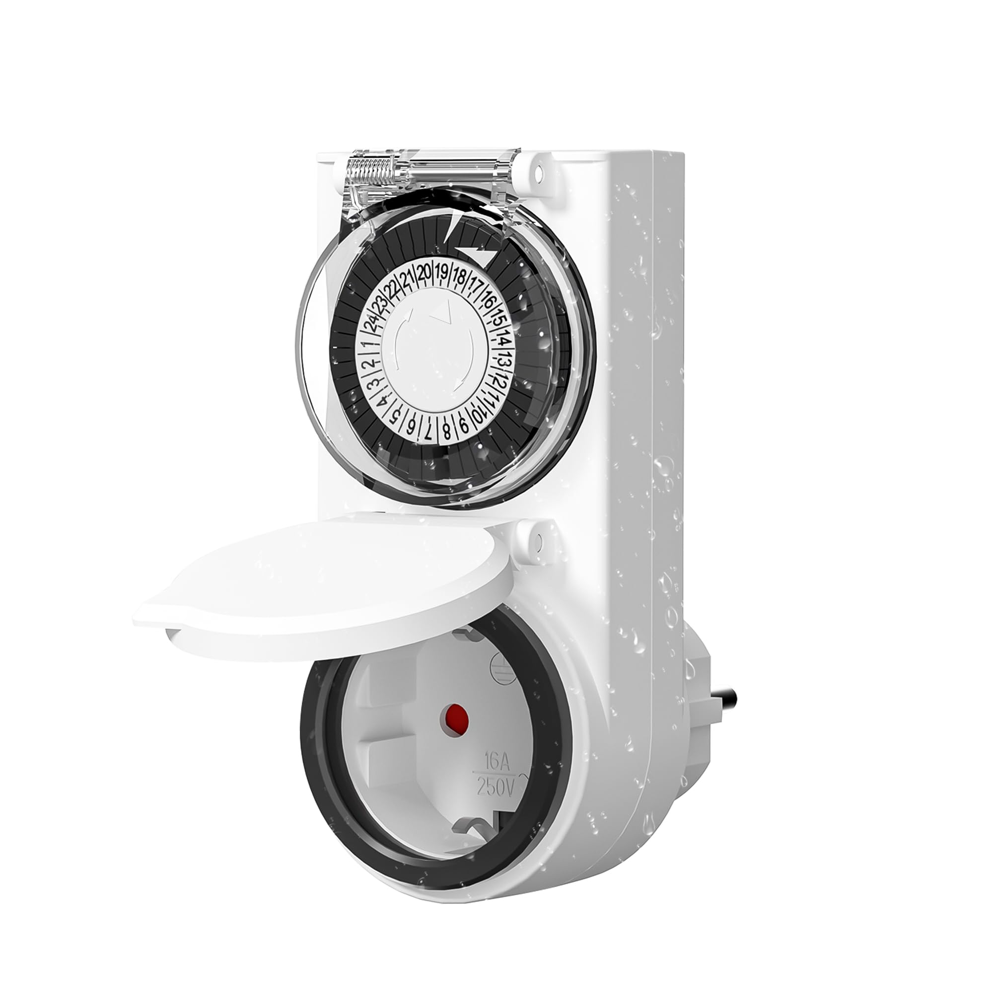 HBN Zeitschaltuhr Aussenbereich, 24 Stunden Mechanische Zeitschaltuhr Steckdose Outdoor, IP44 Wasserdicht, Mechanische Timer mit Kindersicherung & Schutzabdeckung, Tageszeitschaltuhr Außen, 16A/3.680W
