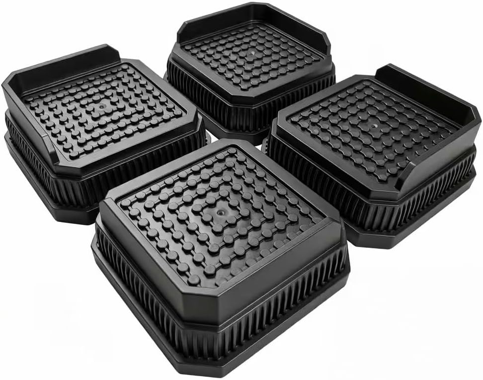 Heavy-Duty Adjustable Furniture Risers(Black Set of 4), 1.5 Inch Rectangular Blocks, 4000 lbs Capacity | Ideal for beds, chairs, fridges, desks, sofas & washers. adjustable risers with sturdy structure, holds up to 4000 lbs safely