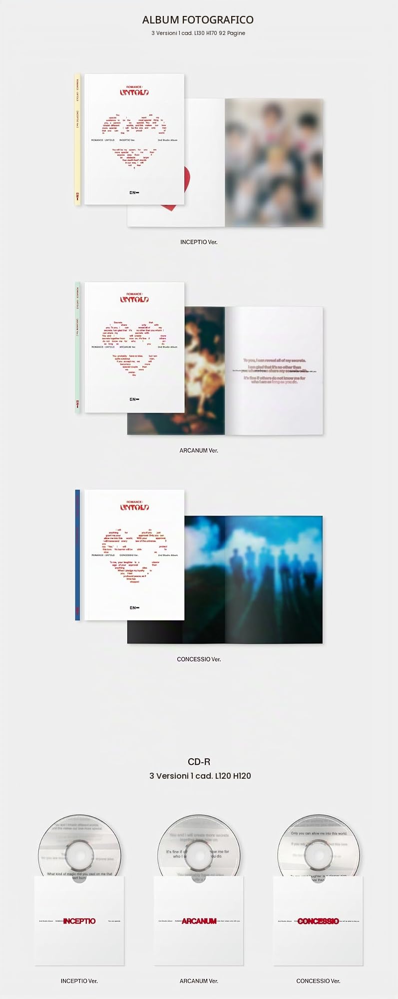 ENHYPEN ROMANCE: UNTOLD 2nd Full Album Standard 3 Ver Set (tramite DHL Express)