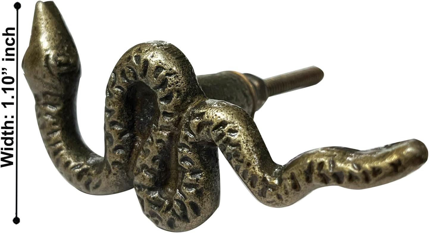 Perilla Home Set of 6 Decorative Snake Shape Copper Knobs for Room Kitchen Cabinet Hardware Cupboard Door Knobs Dresser Wardrobe and Drawer Pulls (Antique Gold)