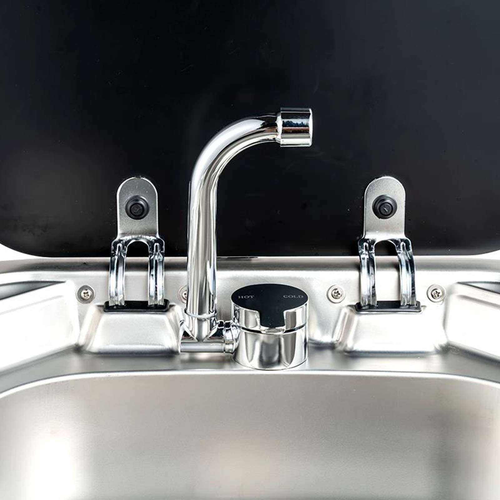 Grifo plegable para autocaravanas – giratorio 360° – Acero inoxidable – Pulido – Plata Metálica – Grifo de cocina con manguera de entrada de agua fría y caliente – Caravanas, casas flotantes,
