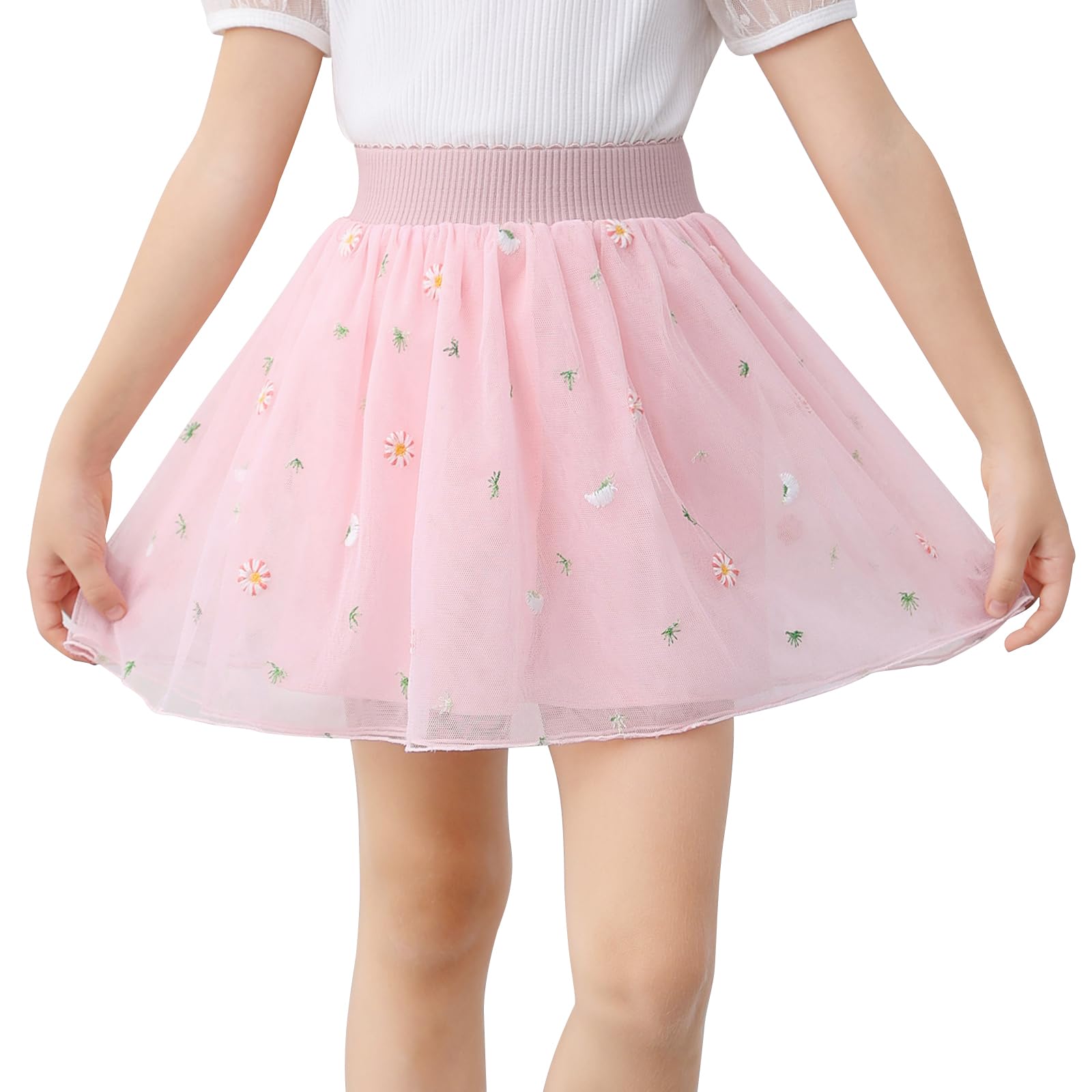 boruizhenGirls Skirts Floral Embroidered Tutu Skirts for Girls 4 Layered Kids Tulle Skirt with Soft Lining Festival Birthday