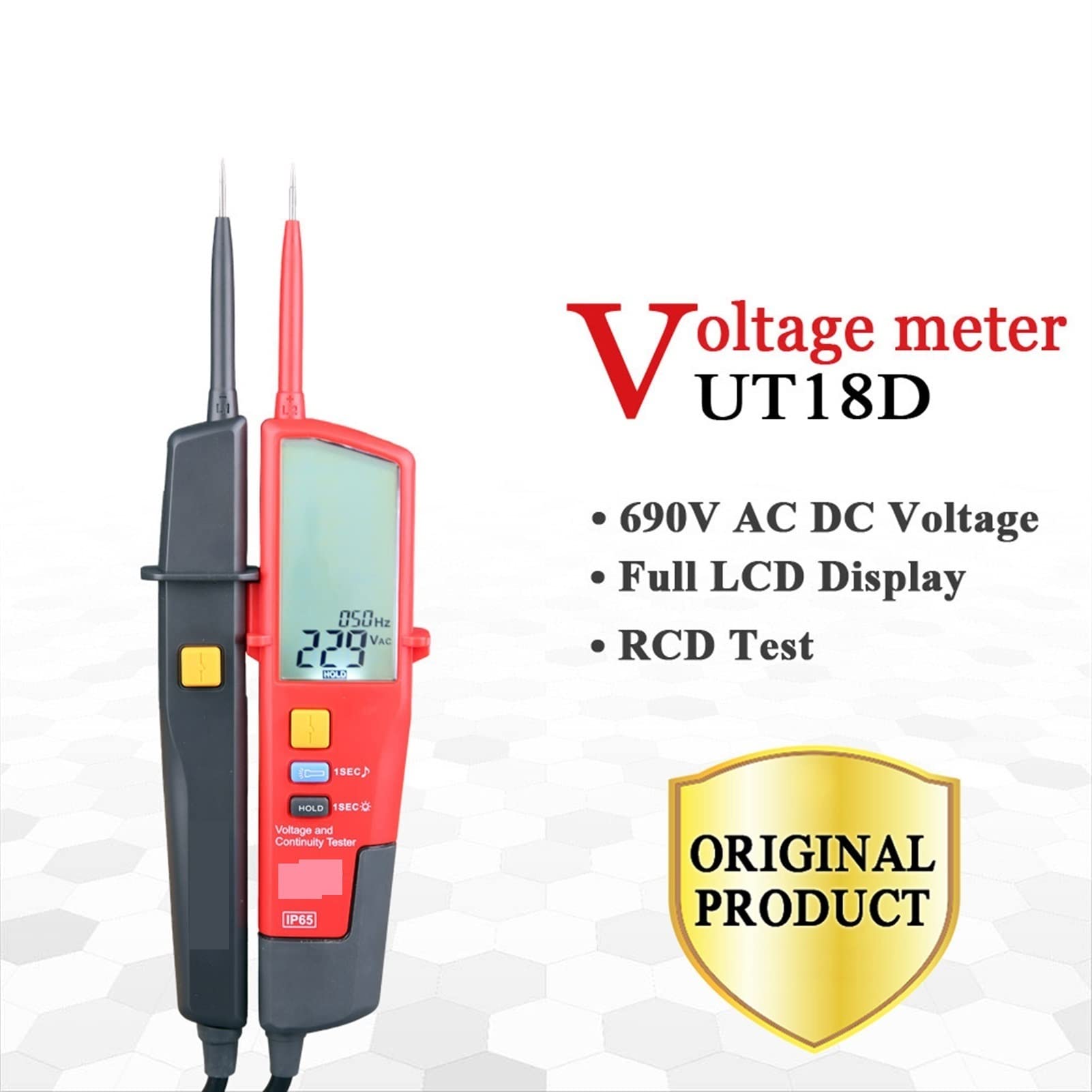 Comprobador de baterias, Voltímetro digital UT18B UT18D AC DC Tester Continunity Voltage 69 0V LCD Mostrar secuencia 3 fases Rcd Probador eléctrico(UT18D)