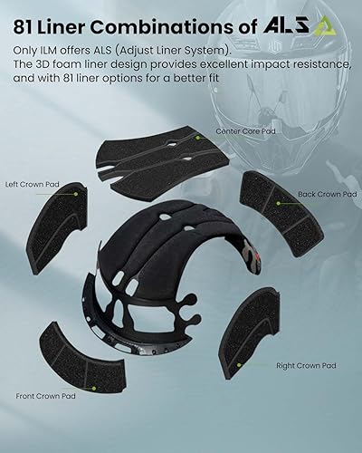 Miniatura 5 de ILM Cascos para Motocicleta para Adultos Hombres Mujeres Cara Completa DOT ECE Powersports Visera Dual para Carreras en Carretera con Pinlock Modelo