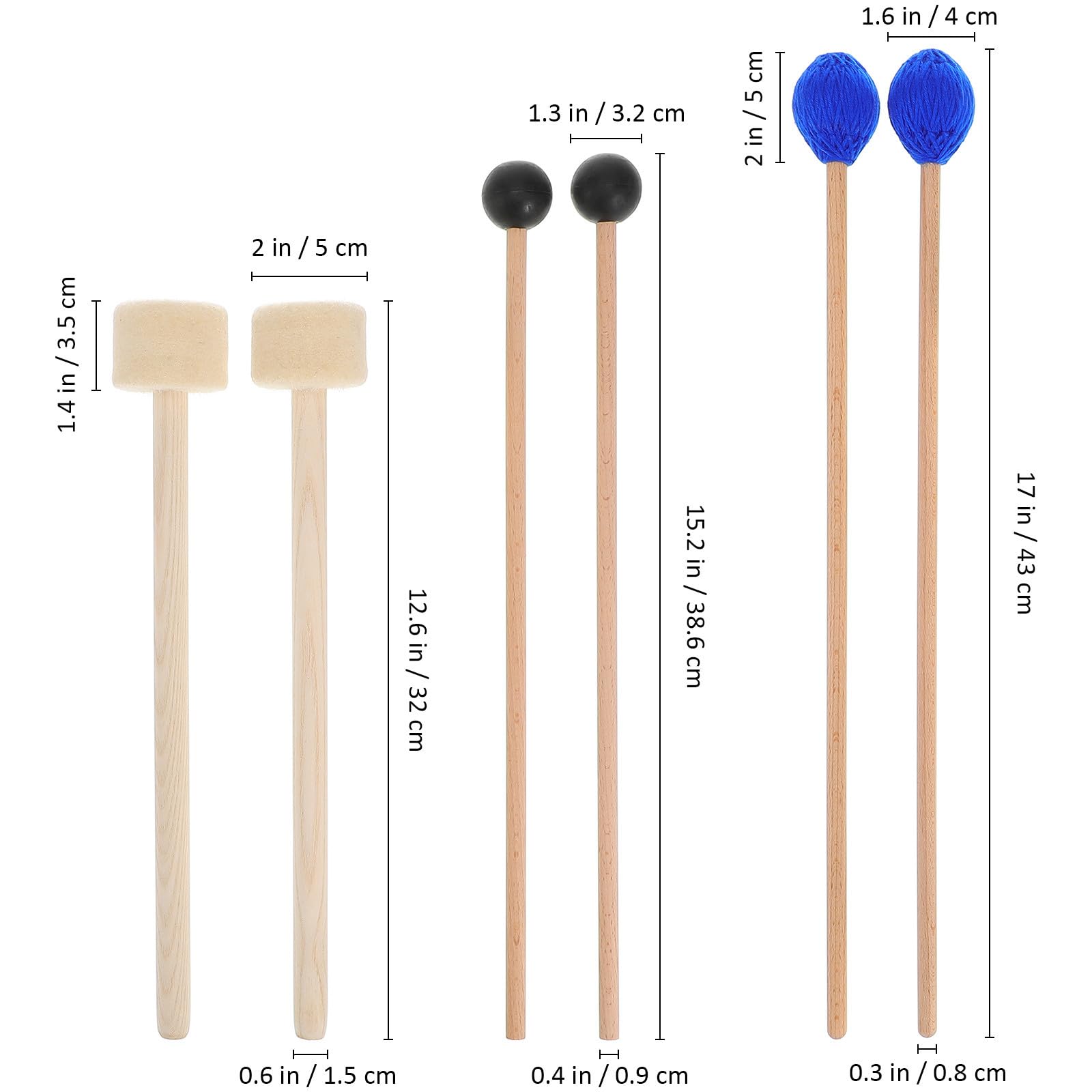 PRETYZOOM Mazos de Percusión y Diseño Resistente Juego de 6 de Madera Agarre Cómodo para y Aprendizaje Musical