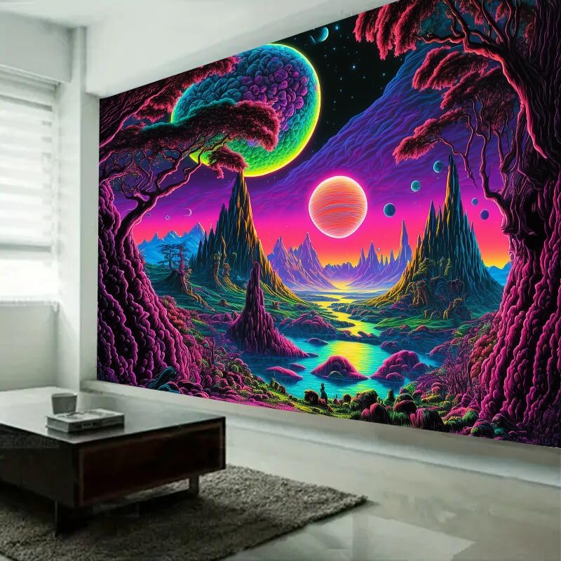 Miniatura 5 de FENDROM Tapiz espacial de galaxia con luz negra, tapiz reactivo a los rayos UV, tapiz de astronauta Trippy Estético del País de las Maravillas