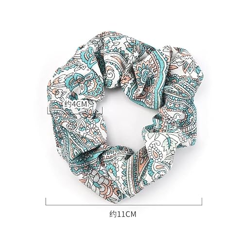 Mexico Style Bohemian Floral Printing Bandanna Hair Scrunchies Soft Fabric Golden Chain Scrunchy Bobbles Elastic Hair Bands Ties Hair Accessories Wrist Band Cosplay Show For Women Girls Pony Tails And Buns 6 Pcs #TOP7