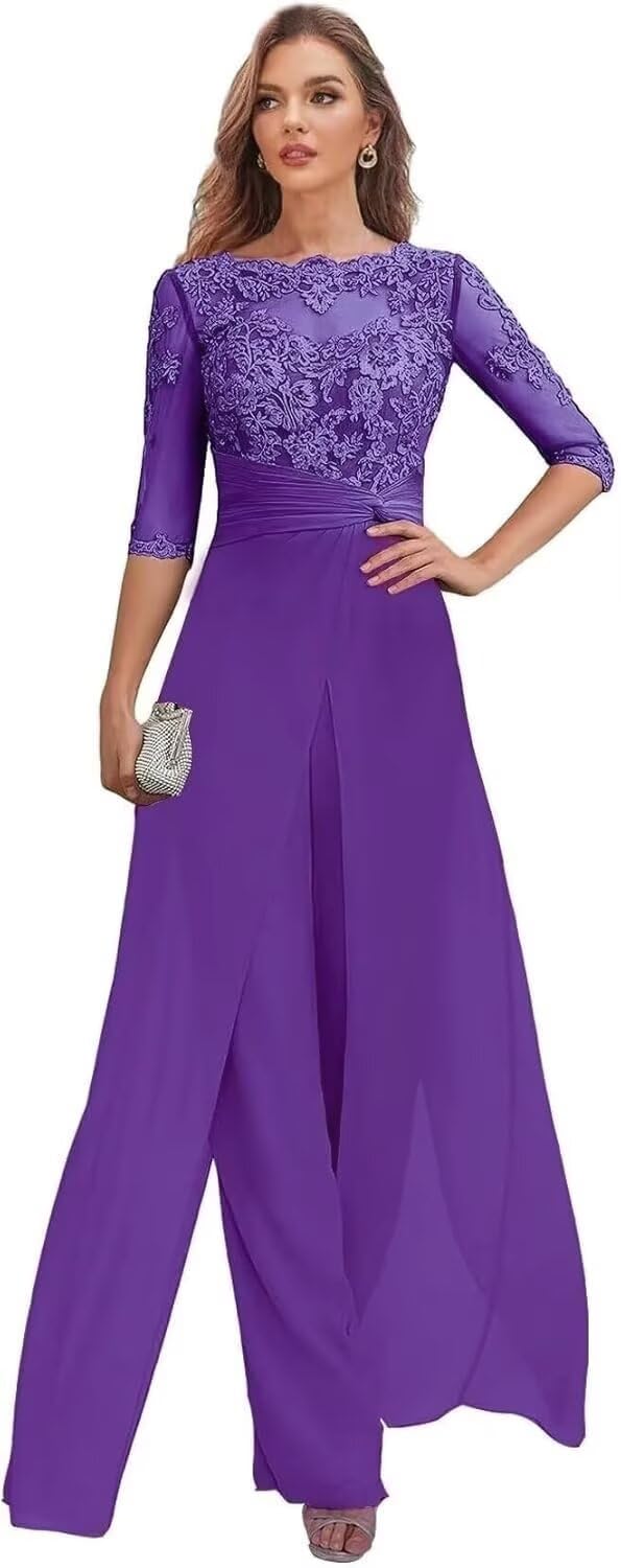 Mother of The Bride Pant Suits for Women Dressy Chiffon Jumpsuit Formal Outfit Wedding Guest Dresses