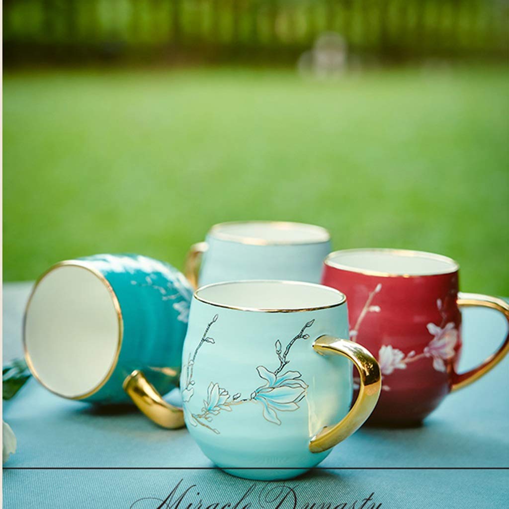 Tazas de café Originales Taza,Magnolia Milk Cup Copa Desayuno, Oficina De La Taza del Agua del Hogar Taza De Cerámica, Regalo De Cumpleaños Práctico (Color : Blue A, Size : 500ml)
