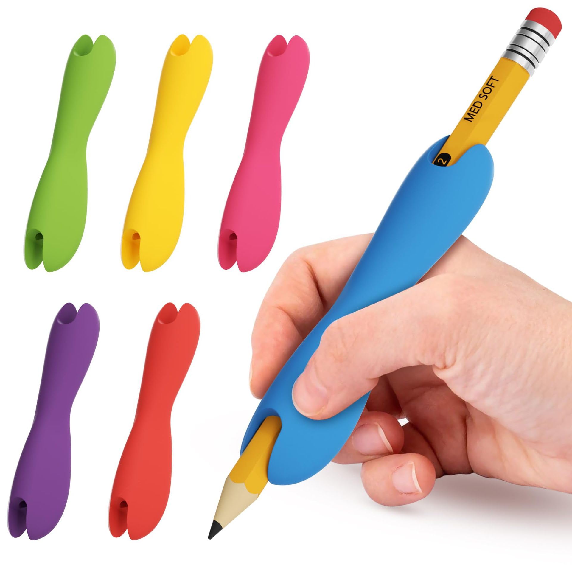 liyun silicone pen grips, ergonomic double head design, improve grip control for handwriting, drawing, coloring, 6 pack