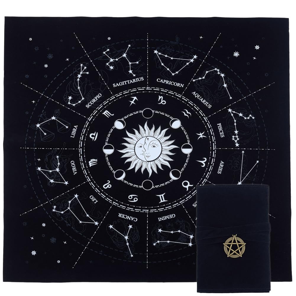 CREATCABIN Constellation Altar Cloth Tarot Card Bag Set Moon Pentacle Spiritual Tapestry Sacred Astrology with Tree of Life Tarot Card Bag for Divination Witchcraft Pagan Tarot Lover 2.95x4.96 Inch