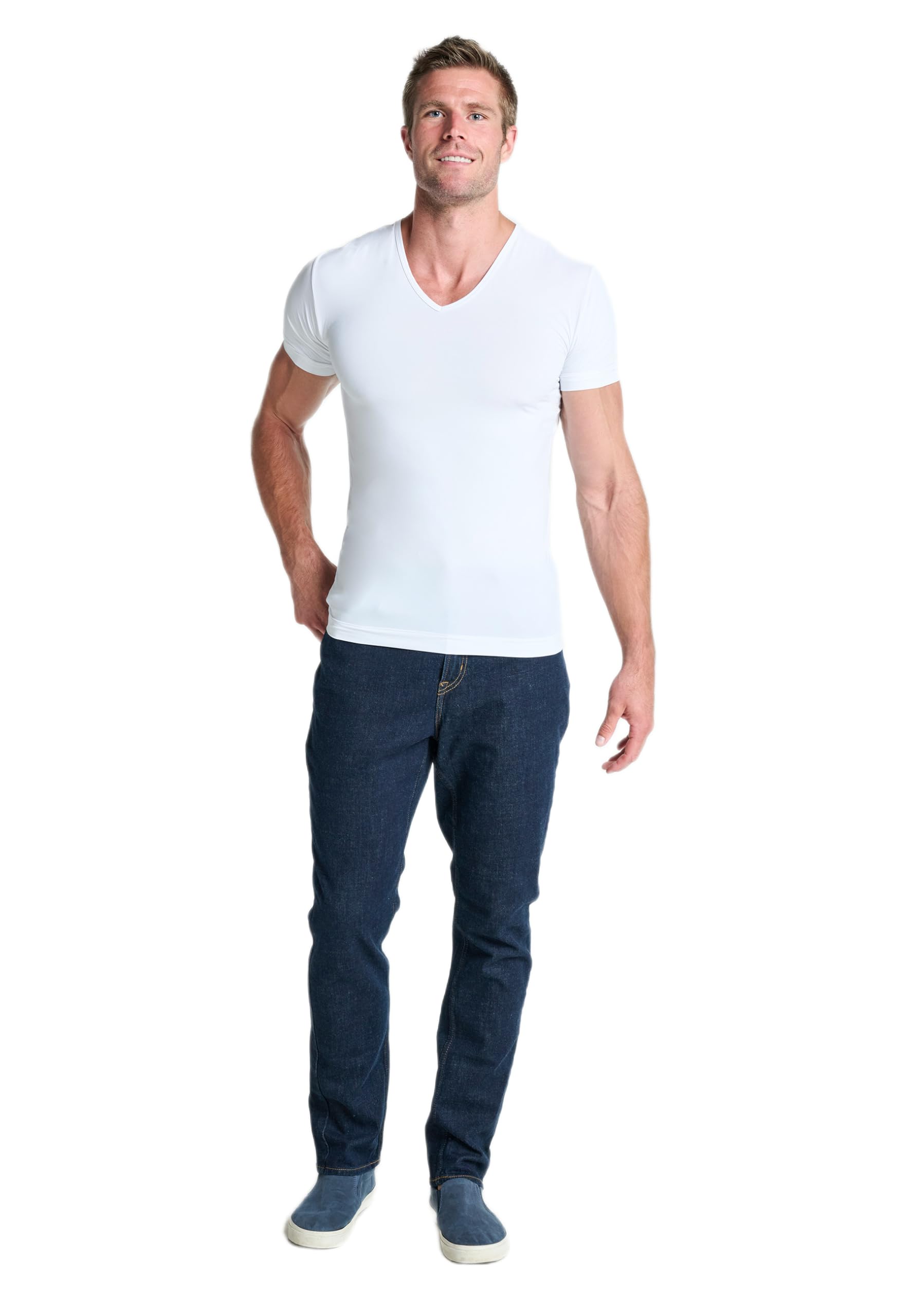 Jockey 24/7 Microfiber Air V-Neck Shirt - T-Shirts für Herren im 2er Pack, Slim Fit T-Shirt mit 4-Wege-Stretch, Kurzarm-Shirt mit V-Ausschnitt, figurbetontes Basic Shirt, 2er Set
