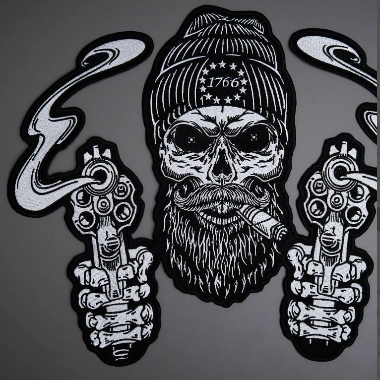 DOUBLE GUN Large Back Patch for custom biker vest embroidery patch 12 inch