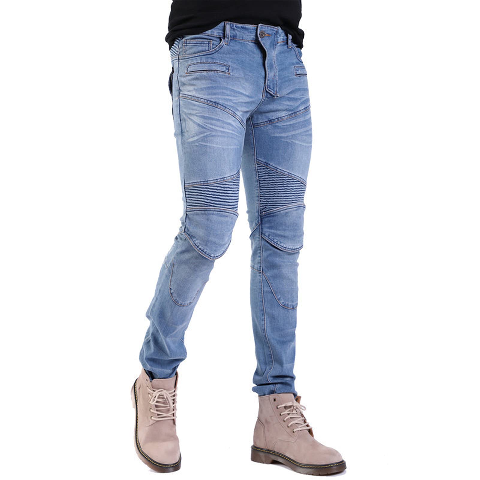 BEDSETS Uomo Moto Biker Jeans Pantaloni da Moto Impermeabili Rinforzato Protezione Jeans in denim per motociclismo con armatura e 4 ginocchiere (Blu,M)