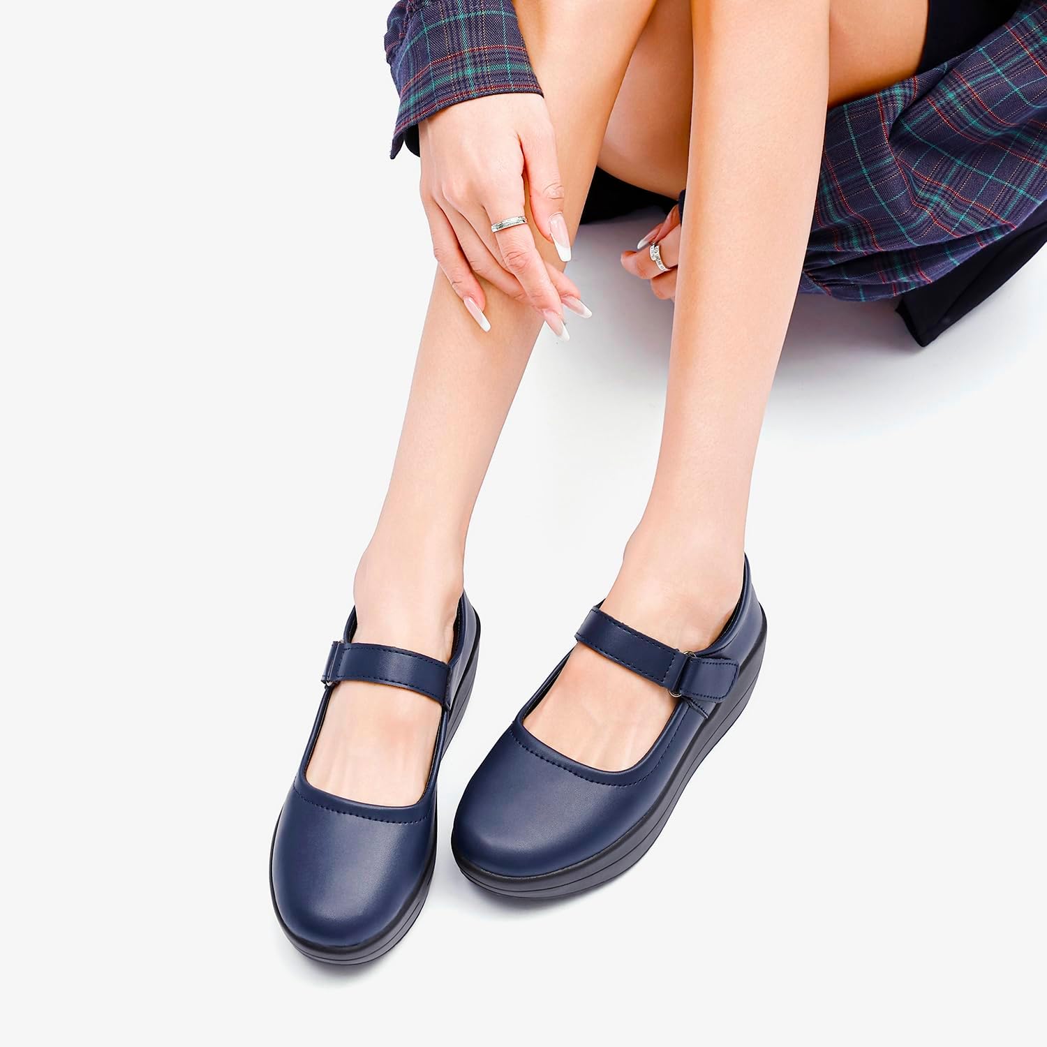 EnllerviiD Women's Mary Jane Shoes - Platform Wedge Round Toe Ankle Strap Comfortable Business Office Work Shoes - Image 8