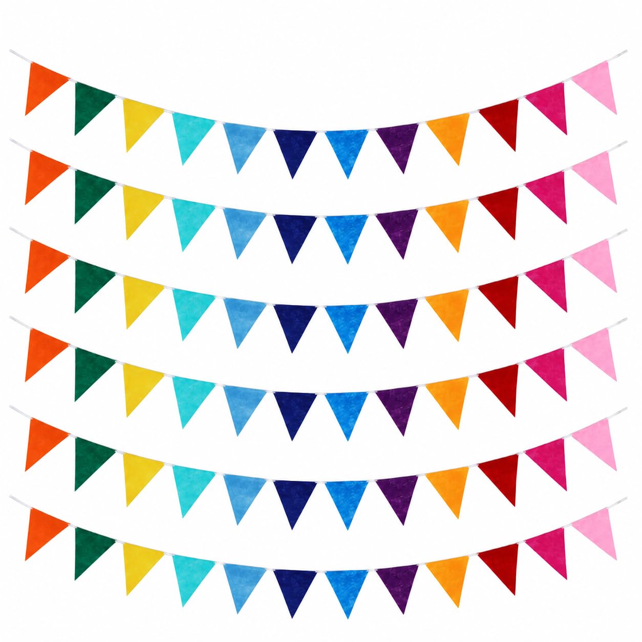 Rainbow Bunting, Colourful Triangle Flag Garland, 6 Pack 72 Flags Non-Woven Fabric Bunting for Birthday Parties, Garden Parties, Weddings, Baby Showers, School Events and Festivals
