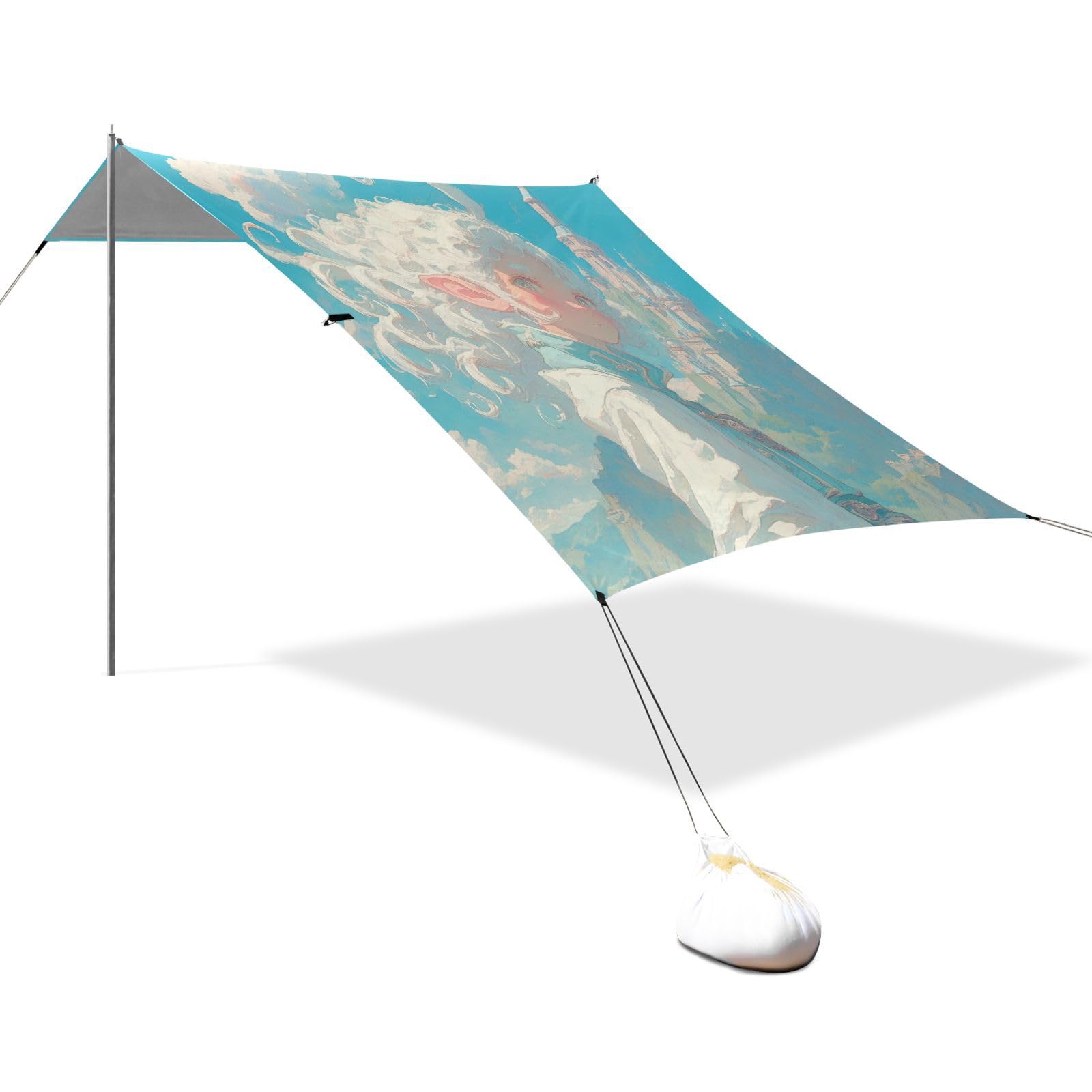 Blue and White Hair Boy Beach Cabana Tent UPF50+ Waterproof Outdoor Sun Shade with Sand Shovel, Sandbags for Camping Trips, Fishing, Backyard Fun or Picnics