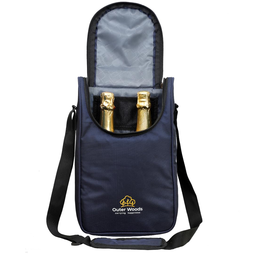 Outer Woods Insulated 2 Bottle Wine Casual Cooler Bag | 360 Degree Insulation & Padded Protection for Glass Bottles | Ideal for Carrying Wine, Beer, Whisky, Vodka, Soda, Juice,Milk & Water(Navy Blue)-picture-10