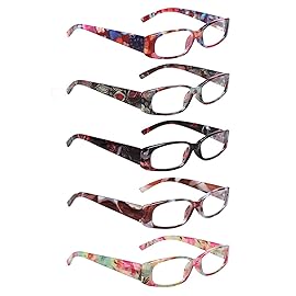 5 Pack Spring Hinge Reading Glasses Rectangular Fashion Quality Readers for Men and Women (5 Mix, 1.75)Medium
