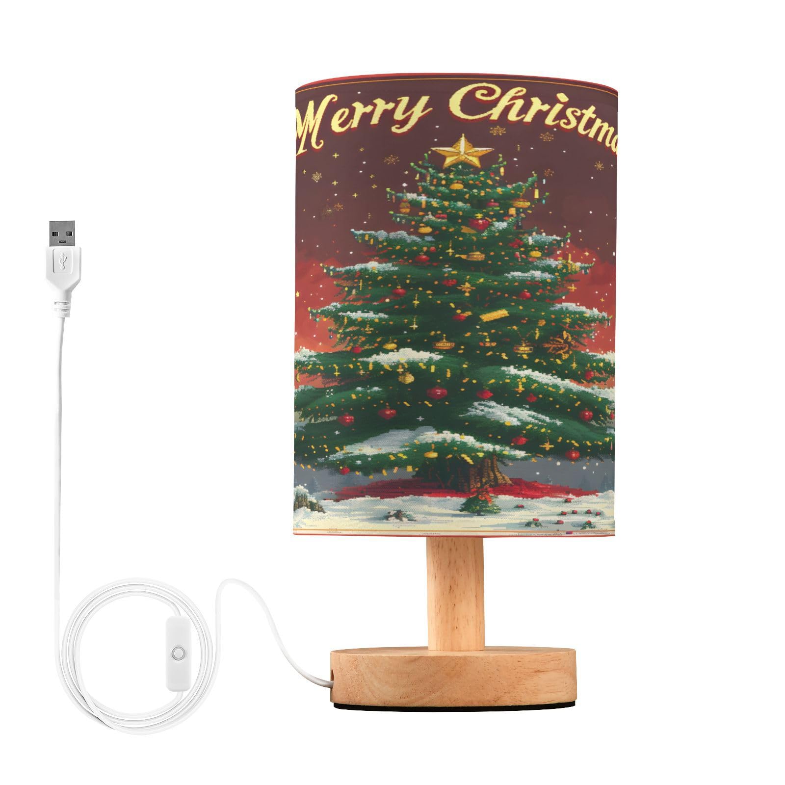 Mnsruu Bedside Table Lamp Christmas Tree Christmas Bedside Lamps LED Light Desk Lamp Fabric Shade Small Lamp for Bedroom Living Room (Bulb Included)