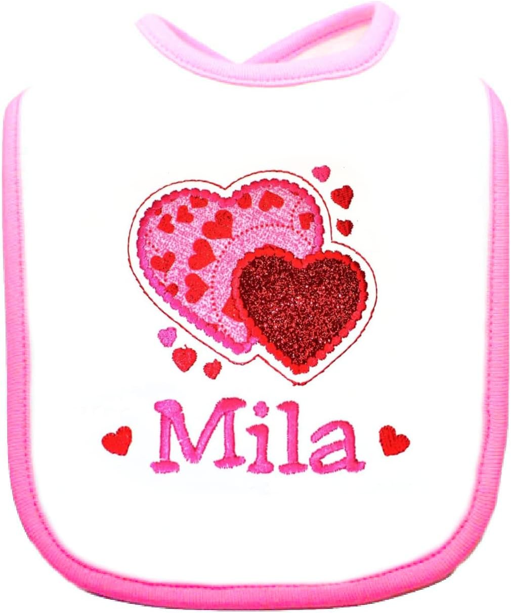 Valentine's Day Baby Girl Bib Sparkle Hearts Personalized with Baby Name