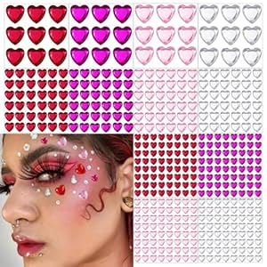 436 Pieces Heart Rhinestone Sticker Gems for Valentine Face Eye Body Makeup, 3D Self-Adhesive Acrylic Crystal Heart Hair Jewels Stickers for Wedding Valentine’s Day Decor DIY Craft Decoration Acc