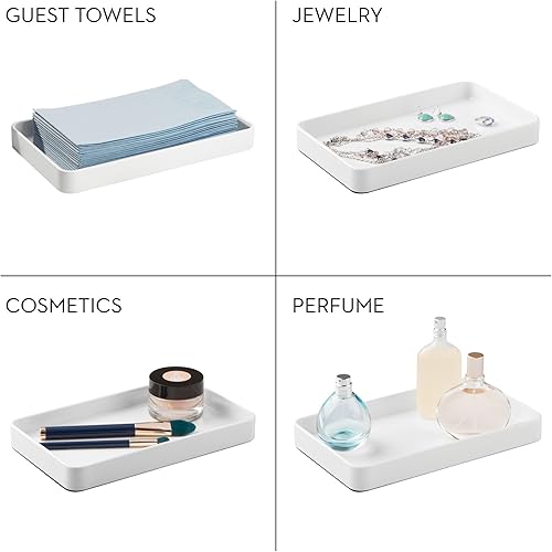 Miniatura 3 de iDesign - Bandeja de baño de acero inoxidable para toallas, cosméticos y accesorios, The Gia Collection - 9.62 x 5.62 x 1.07 pulgadas, color blanco