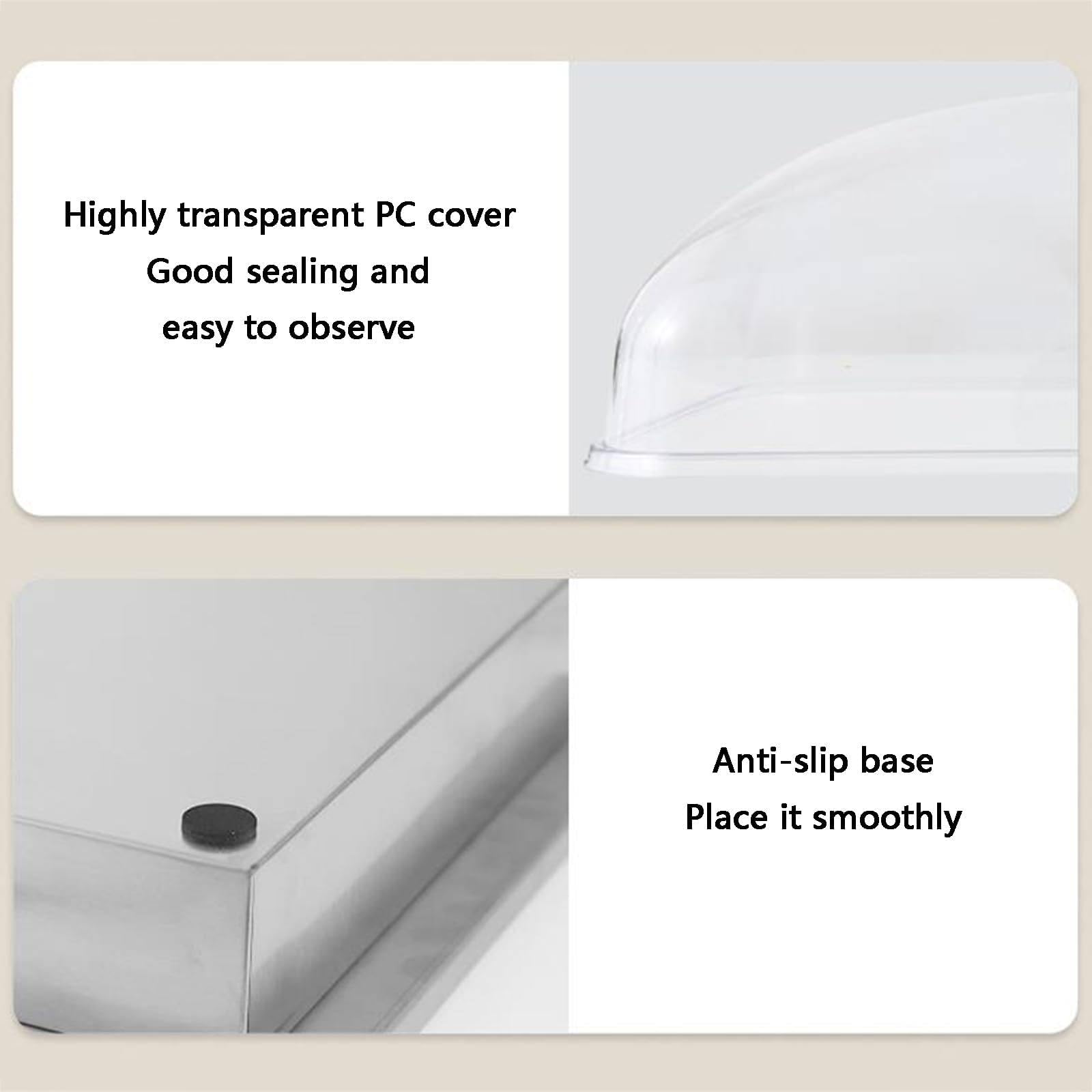 Fermentadora eléctrica de masa de pan, con vaso humidificador y rejilla, cuerpo de acero inoxidable, cubierta de policarbonato transparente, base antideslizante, control independiente de temperatura