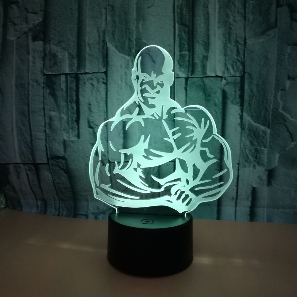 3D Bodybuilding Muscle Man Night Light - 16 Color Change, Remote Control, Acrylic Plate, USB Powered, Desk Lamp - View #8