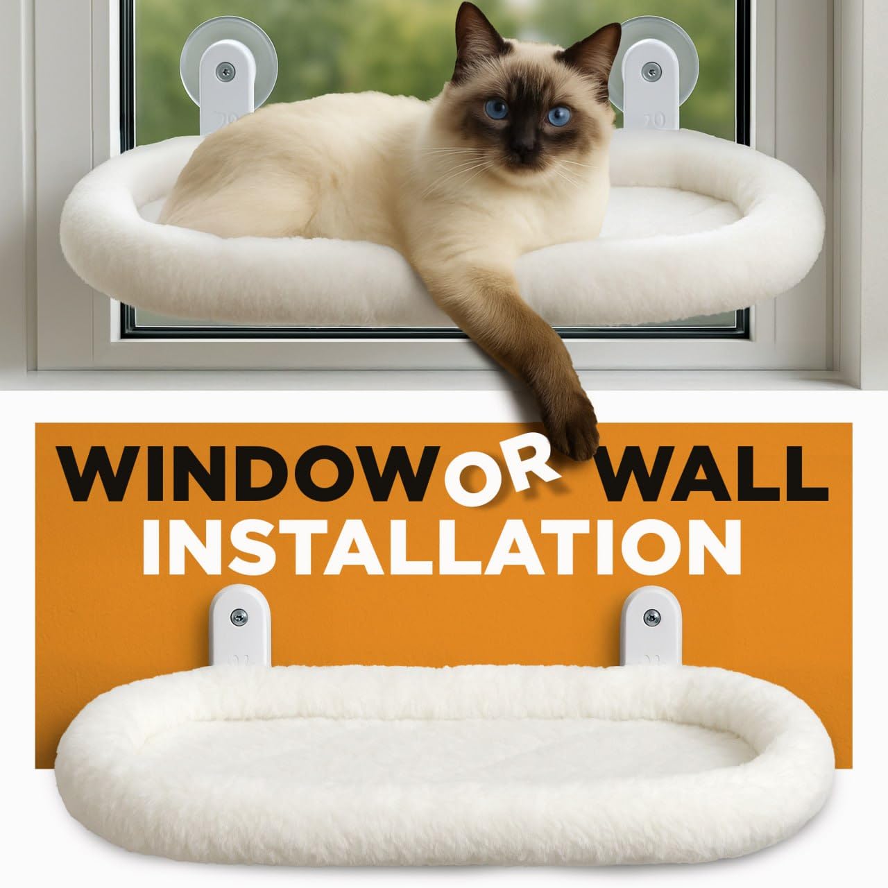 Golden Sheaves Cat Window Perch – Strong 6 Suction Cup Foldable Cat Hammock Bed for Large Cats and Kittens that Holds up to 50 lbs with Washable Reversible Cover, Sturdy Metal Frame for Window (White) - image 7